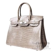 Hermes Birkin 25 Handbag N7 Blue Tempete Shiny Niloticus GHW