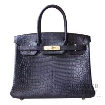 Hermes Birkin 30 Handbag 89 Noir Matte Porosus Croc GHW