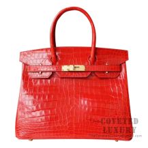 Hermes Birkin 30 Handbag D5 Geranium Shiny Niloticus GHW