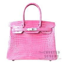 Hermes Birkin 30 Handbag E5 Rose Tyrien Shiny Porosus Croc SHW