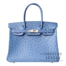 Hermes Birkin 30 Handbag 7C Cabalt Ostrich SHW