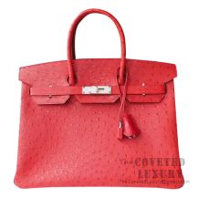 Hermes Birkin 30 Handbag CC53 Rouge Vif Ostrich SHW