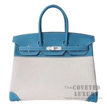 Hermes Birkin 35 Bag CC75 Blue Jean Togo And Canvas SHW