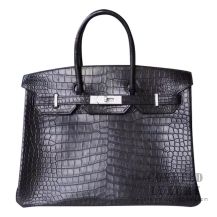 Hermes Birkin 35 Bag 89 Noir Matte Porosus Croc Diamond HW