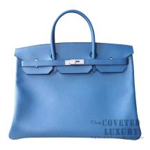 Hermes Birkin 40 Bag J7 Bleu Lin Clemence SHW