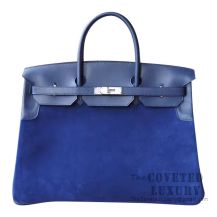 Hermes Birkin 40 Bag S7 Blue De Galice Swift And Grizzly SHW