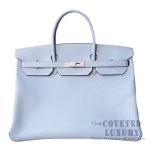 Hermes Birkin 40 Bag J7 Bleu Lin Clemence SHW