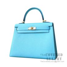 Hermes Kelly 25 Handbag 3P Blue Atoll Epsom GHW