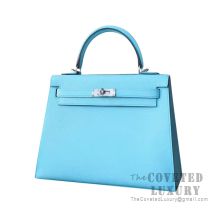 Hermes Kelly 25 Handbag 3P Blue Atoll Epsom SHW