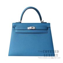 Hermes Kelly 25 Handbag 7W Blue Izmir Epsom SHW