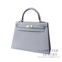 Hermes Kelly 25 Handbag 8U Blue Glacier Epsom GHW