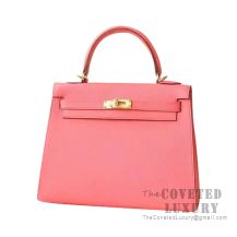 Hermes Kelly 25 Handbag 8W Rose Azalee Epsom GHW