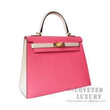 Hermes Kelly 25 Handbag 8W Rose Azalee And CC10 Craie Epsom GHW