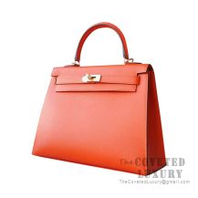 Hermes Kelly 25 Handbag 9J Feu Epsom GHW