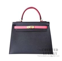 Hermes Kelly 25 Handbag 89 Nior And 8W Rose Azalee Epsom GHW