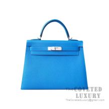 Hermes Kelly 25 Handbag B3 Blue Zanzibar Epsom SHW