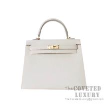 Hermes Kelly 25 Handbag CC10 Craie Epsom GHW