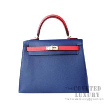Hermes Kelly 25 Handbag CC73 Blue Saphir And T5 Rose Jaipur Epsom GHW