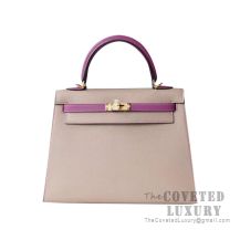 Hermes Kelly 25 Handbag M8 Gris Asphalt And P9 Anemone Epsom GHW