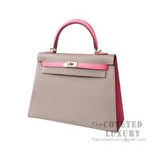 Hermes Kelly 25 Handbag M8 Gris Asphalt And 8W Rose Azalee Epsom GHW