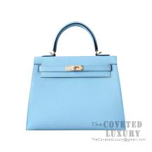 Hermes Kelly 25 Handbag U2 Blue Zephyr Epsom GHW