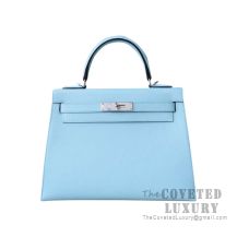 Hermes Kelly 25 Handbag U2 Blue Zephyr Epsom SHW