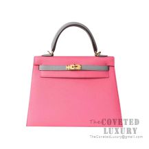 Hermes Kelly 25 Handbag 8W Rose Azalee And 4Z Gris Mouette Epsom GHW