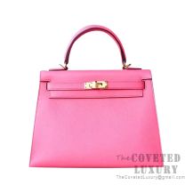 Hermes Kelly 25 Handbag 8W Rose Azalee Evercolor GHW