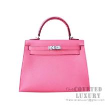 Hermes Kelly 25 Handbag 8W Rose Azalee Evercolor SHW