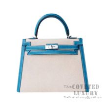 Hermes Kelly 25 Handbag CC75 Blue Jean Swift And Canvas SHW