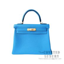 Hermes Kelly 25 Handbag B3 Blue Zanzibar Togo GHW