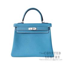 Hermes Kelly 25 Handbag CC75 Blue Jean Togo SHW