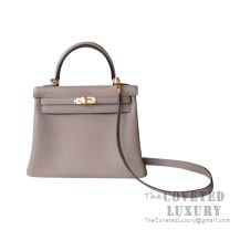 Hermes Kelly 25 Handbag M8 Gris Asphalt Togo GHW