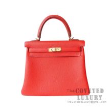 Hermes Kelly 25 Handbag S5 Rouge Tomate Togo GHW