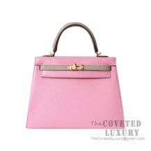 Hermes Kelly 25 Handbag 7F Blue Paon And 3Q Rose Sakura Chevere GHW