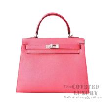 Hermes Kelly 25 Handbag 8W Rose Azalee Chevere SHW