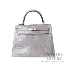 Hermes Kelly 25 Bag 8M Gris Paris Shiny Niloticus SHW