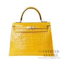 Hermes Kelly 25 Bag 9D Ambre Shiny Alligator GHW