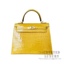 Hermes Kelly 25 Bag 9D Ambre Shiny Niloticus GHW