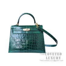 Hermes Kelly 25 Bag 67 Vert Fonce Shiny Alligator GHW