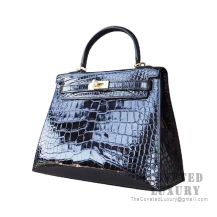 Hermes Kelly 25 Bag 89 Noir Shiny Alligator GHW