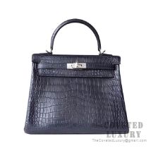 Hermes Kelly 25 Bag CC76 Blue Indigo Matte Alligator SHW