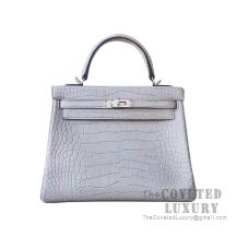 Hermes Kelly 25 Bag CC80 Pearl Grey Matte Alligator SHW