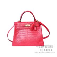 Hermes Kelly 25 Bag I6 Rose Extreme Matte Alligator GHW