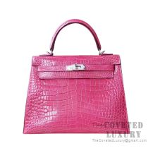 Hermes Birkin 25 Handbag 8V Orange Poppy Shiny Porosus Croc GHW