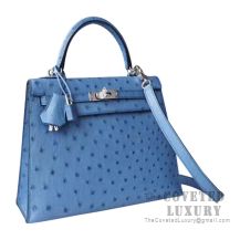 Hermes Kelly 25 Bag 7C Cabalt Ostrich SHW