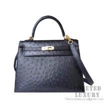 Hermes Kelly 25 Bag 89 Noir Ostrich GHW