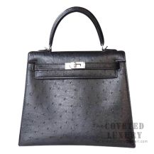 Hermes Kelly 25 Bag 89 Noir Ostrich SHW