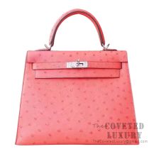 Hermes Kelly 25 Bag A5 Bougainviller Ostrich SHW