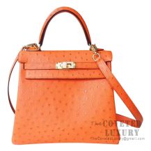 Hermes Kelly 25 Bag CC93 Orange Ostrich GHW